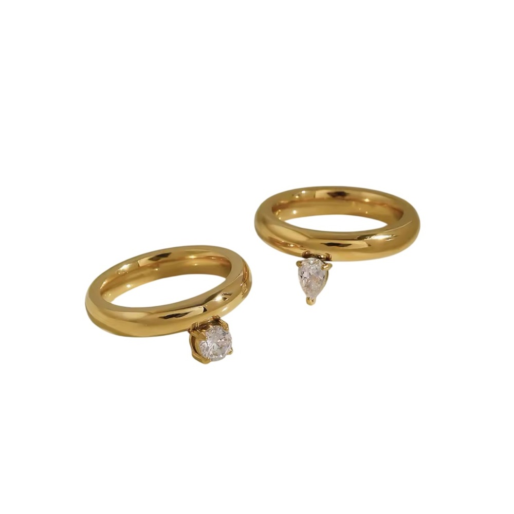 Teardrop and Round CZ Stackable Ring Set Stainless Steel